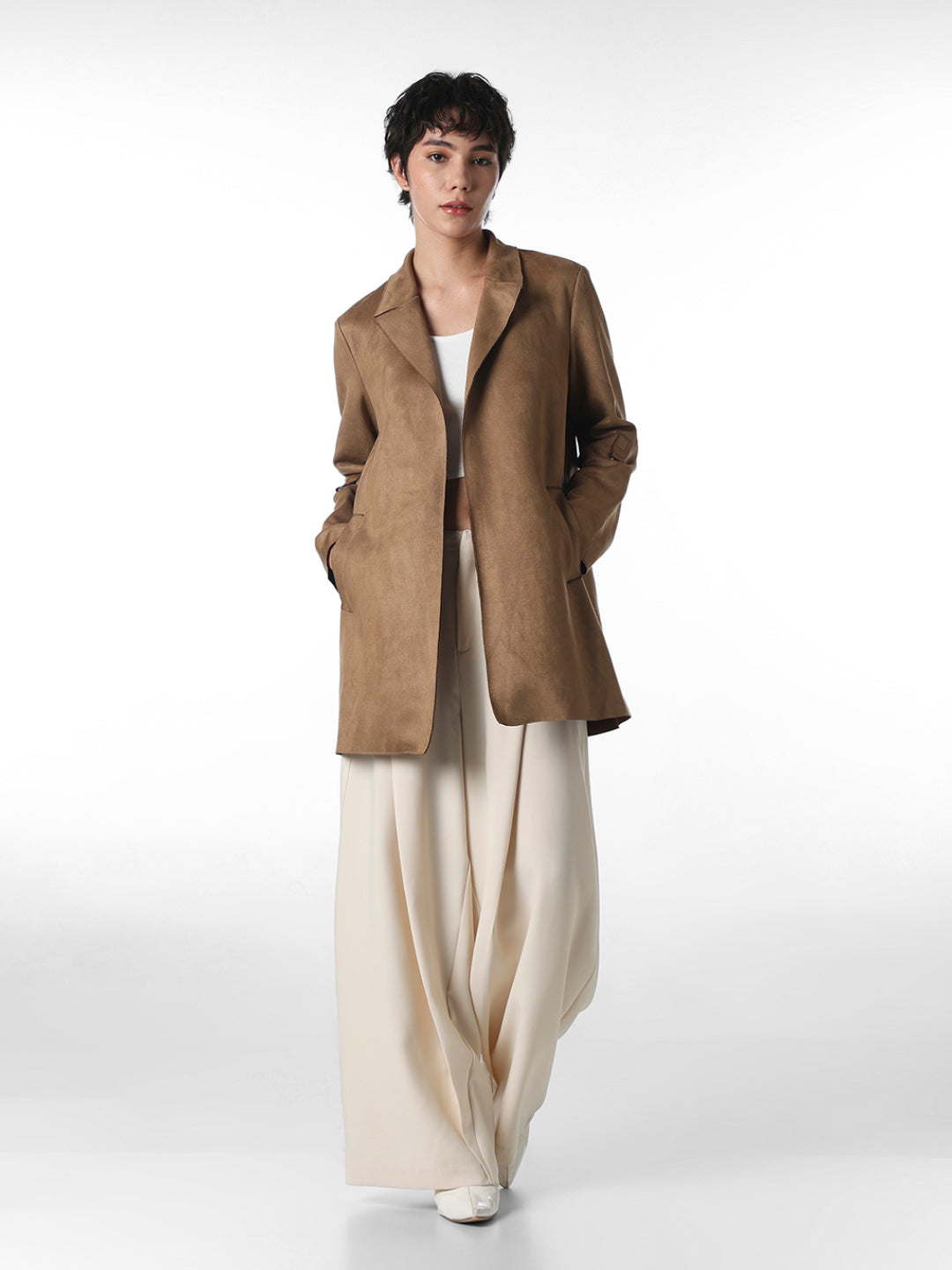 Brown Faux Suede Long Coat