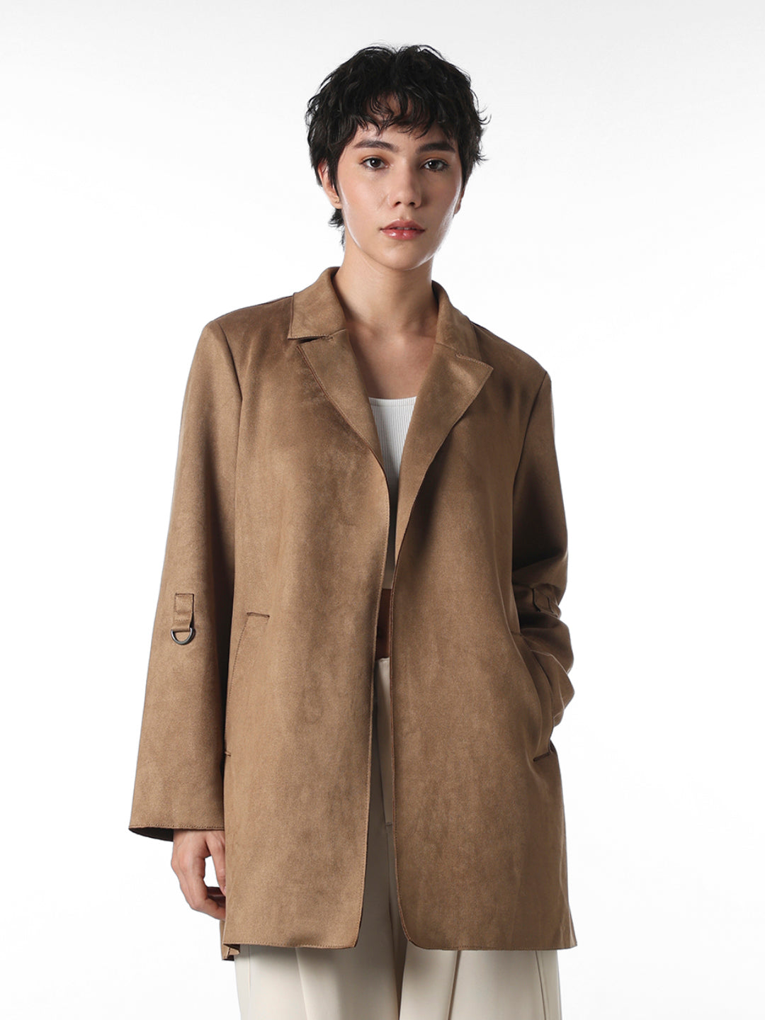 Brown Faux Suede Long Coat