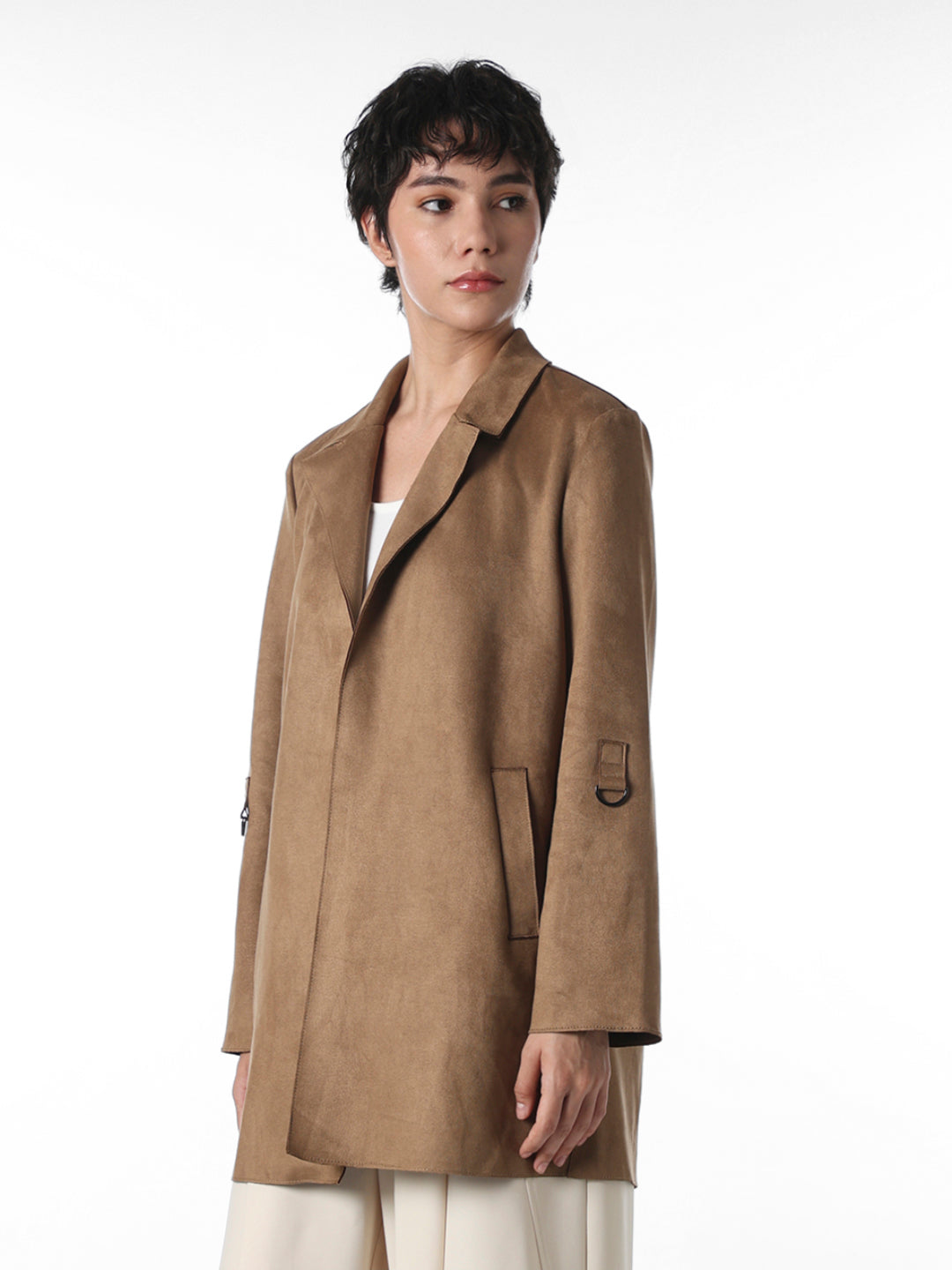 Brown Faux Suede Long Coat