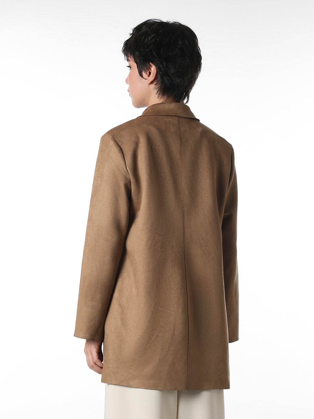 Brown Faux Suede Long Coat