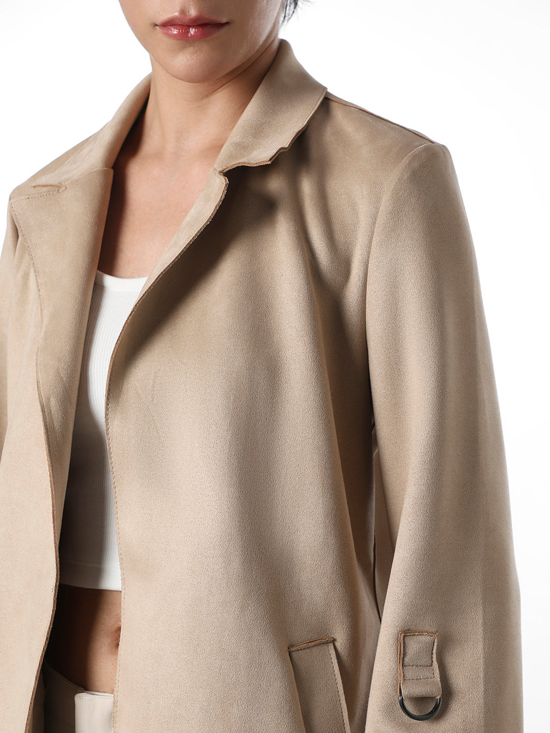 Beige Faux Suede Long Coat
