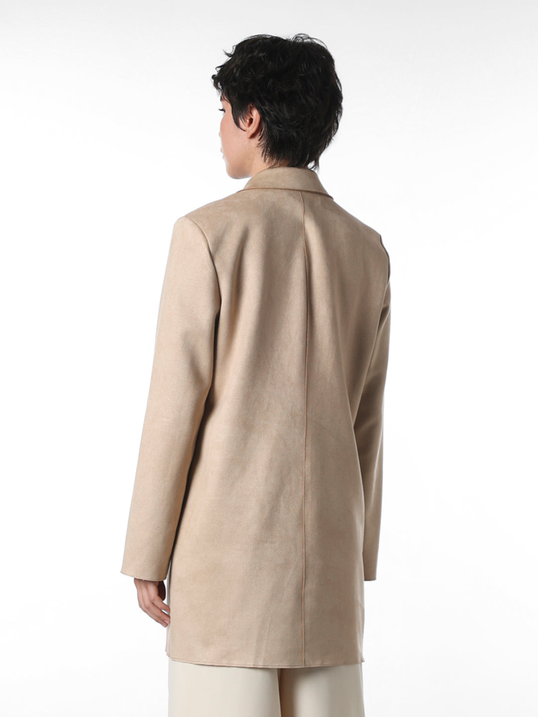 Beige Faux Suede Long Coat