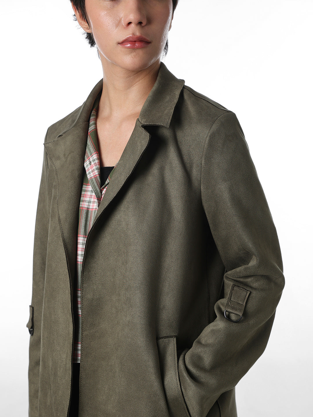 Dark Green Faux Suede Long Coat