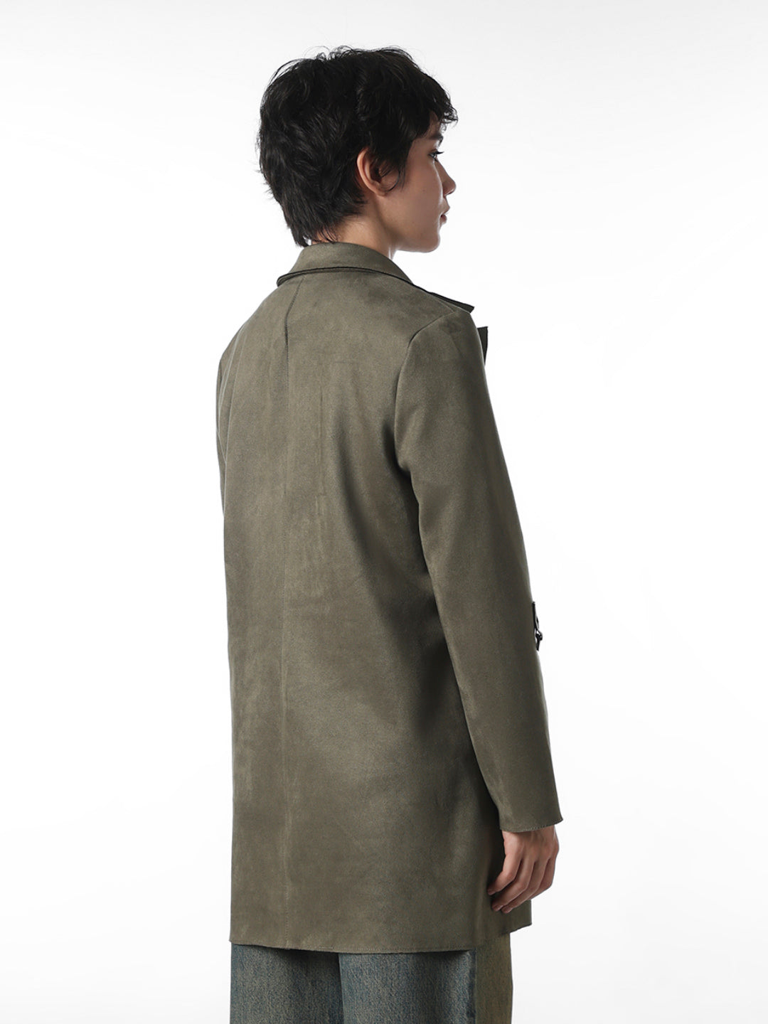 Dark Green Faux Suede Long Coat