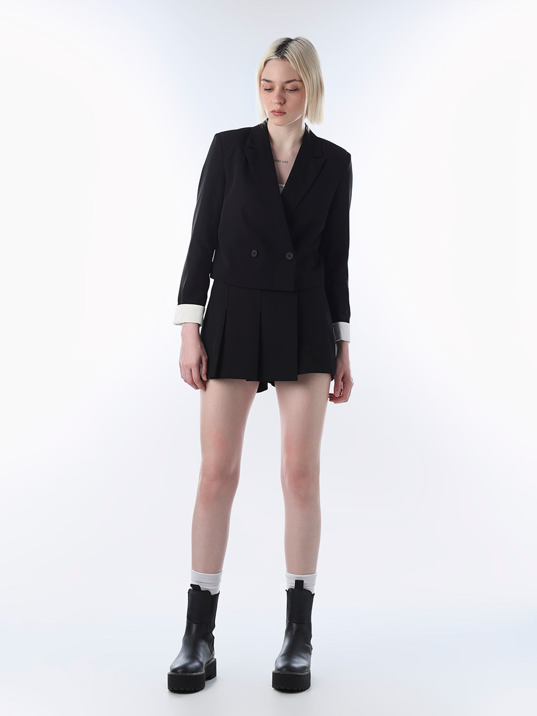 Black Double Breasted Cropped Blazer