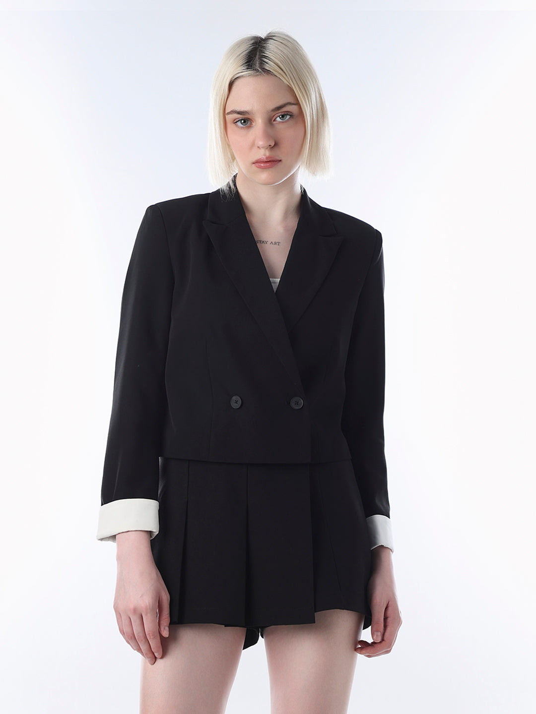 Black Double Breasted Cropped Blazer