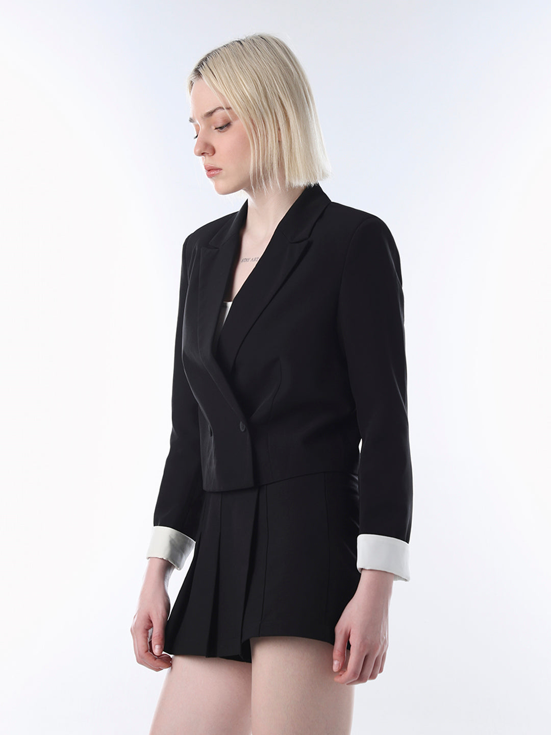 Black Double Breasted Cropped Blazer