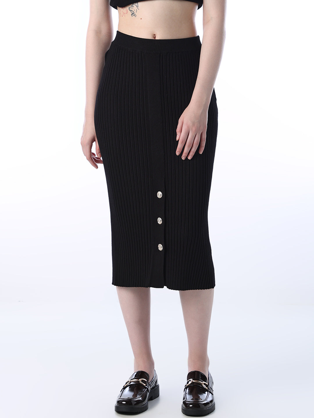 Ribbed High-Waist Knit Skirt