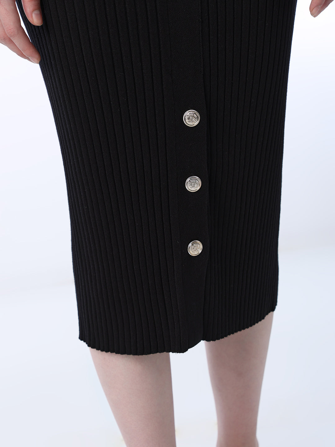 Ribbed High-Waist Knit Skirt