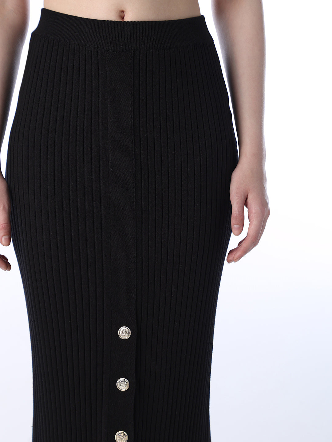 Ribbed High-Waist Knit Skirt