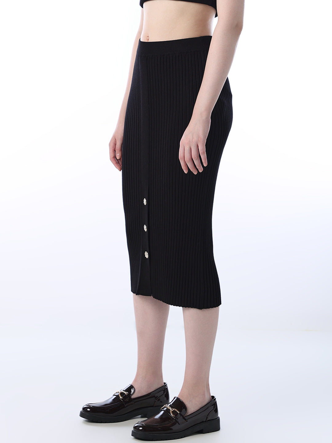 Ribbed High-Waist Knit Skirt