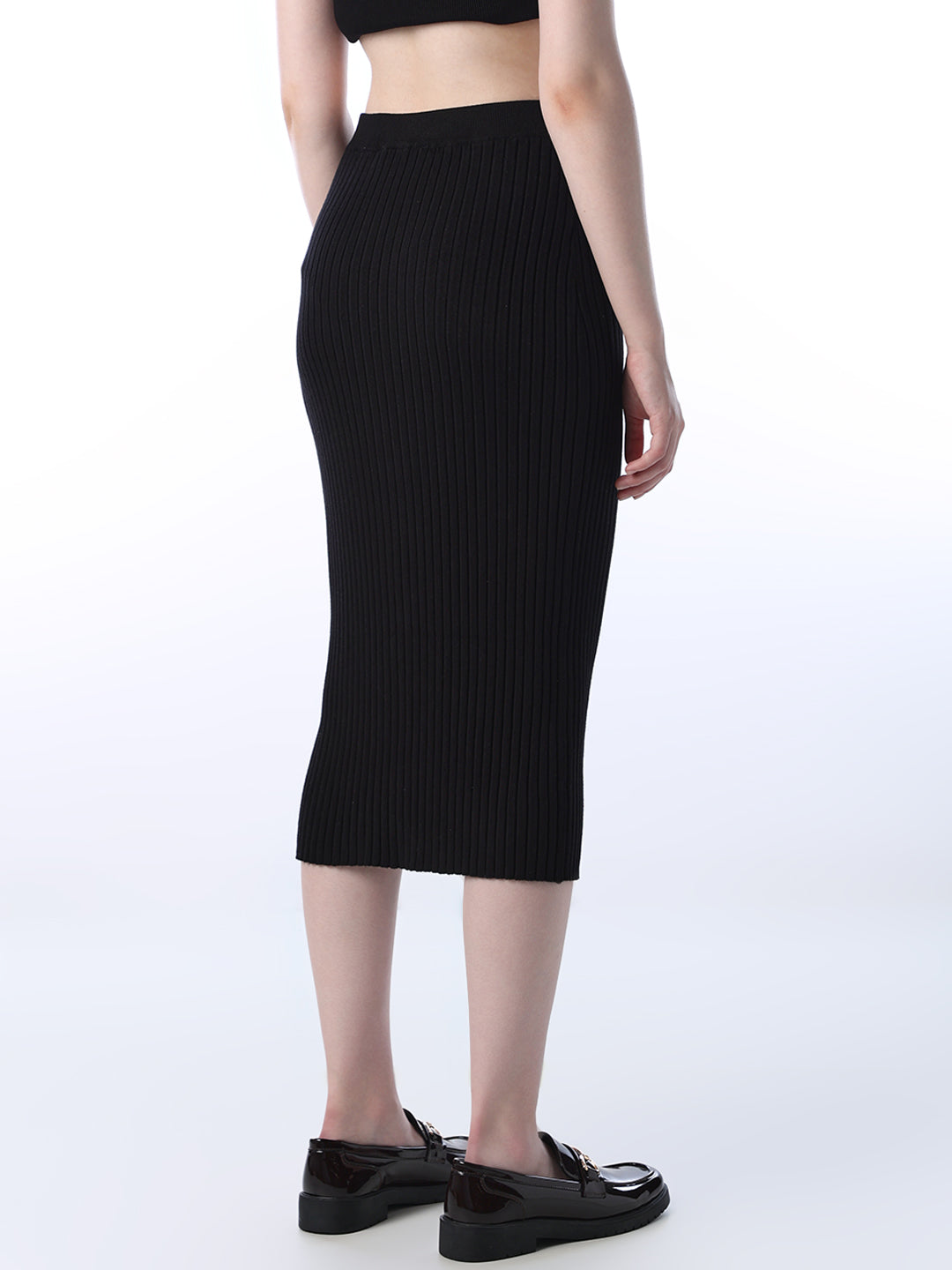 Ribbed High-Waist Knit Skirt