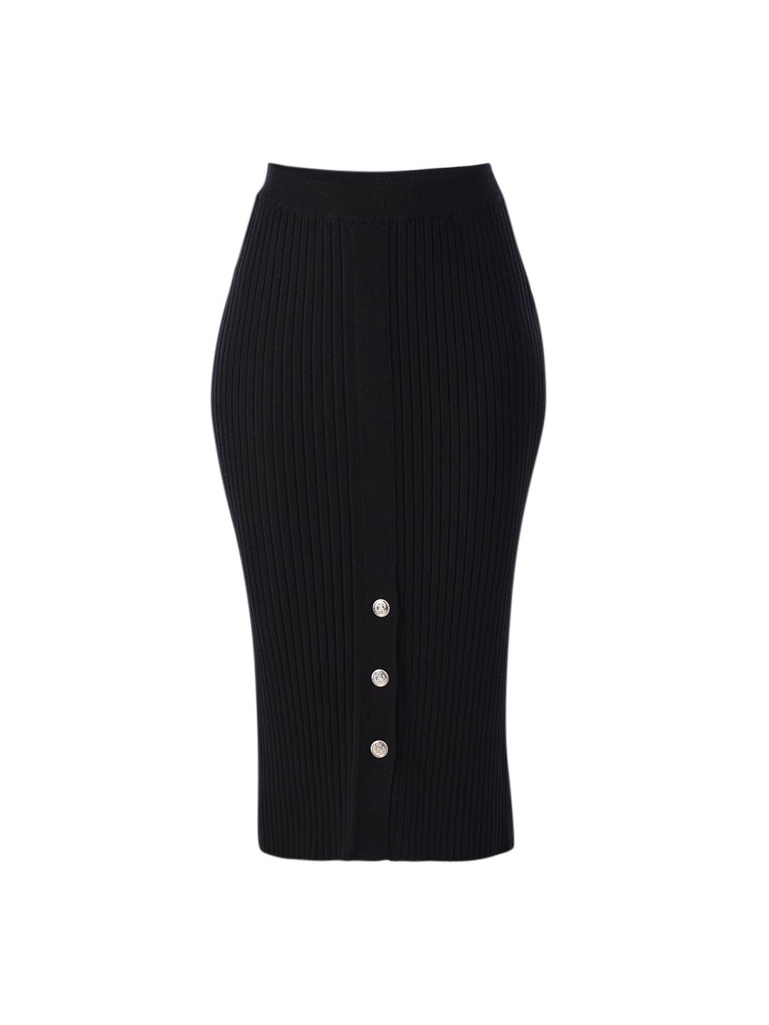 Ribbed High-Waist Knit Skirt