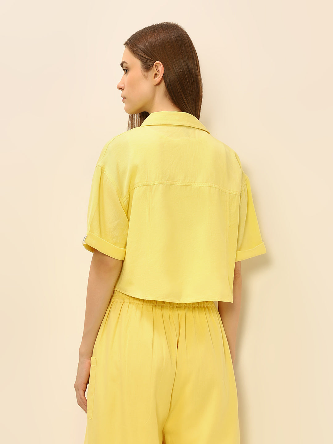 Dity Pote Yellow Cropped Cargo Shirt