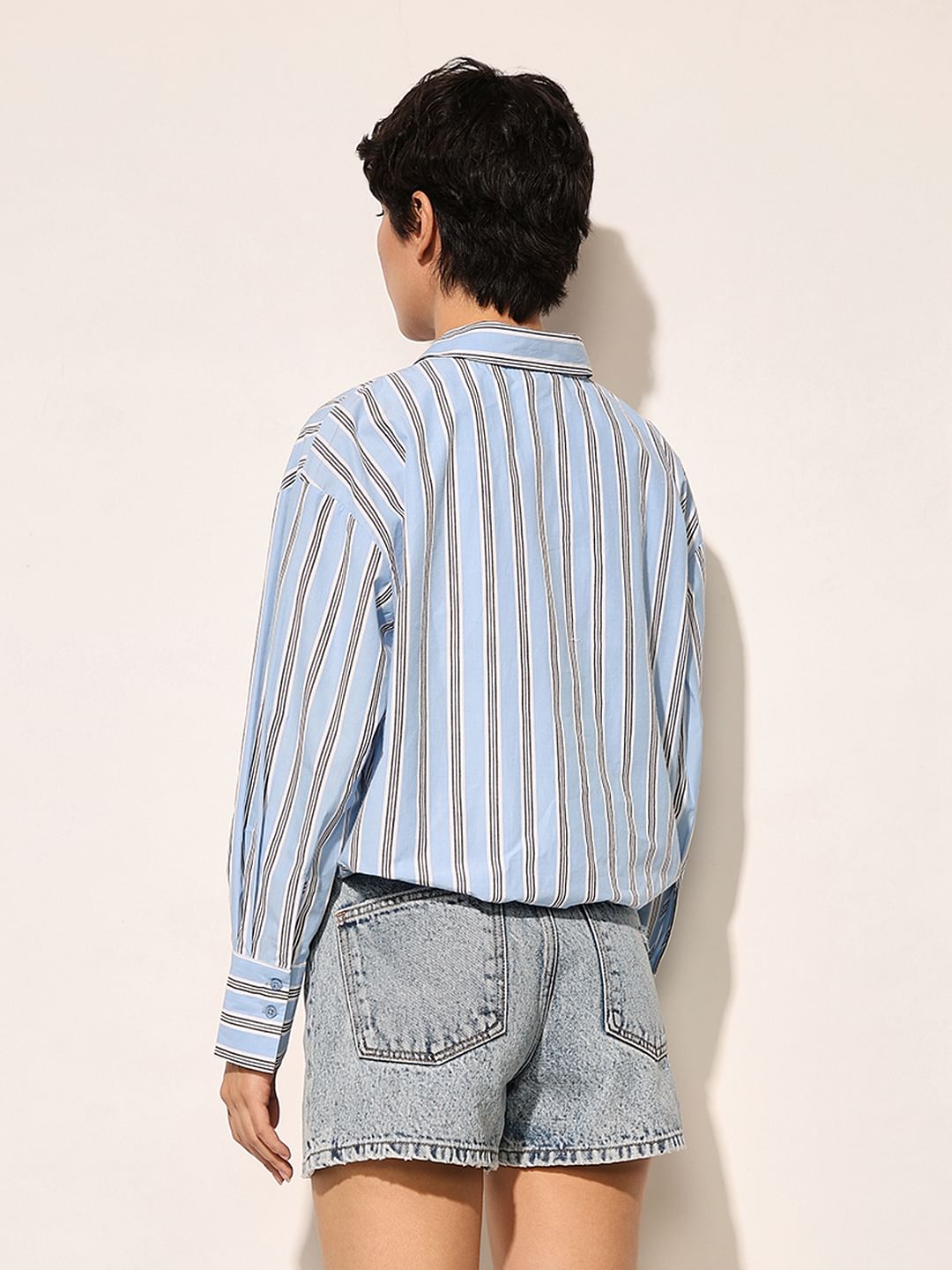 Blue Striped Cropped Shirt