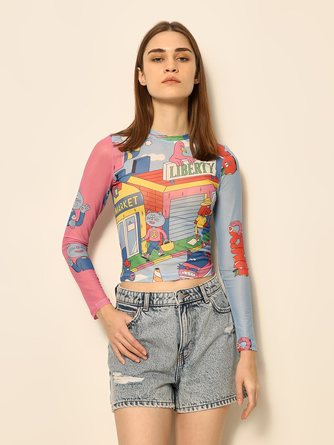 Dirty Pote Pink Printed Fitted Crop T-shirt