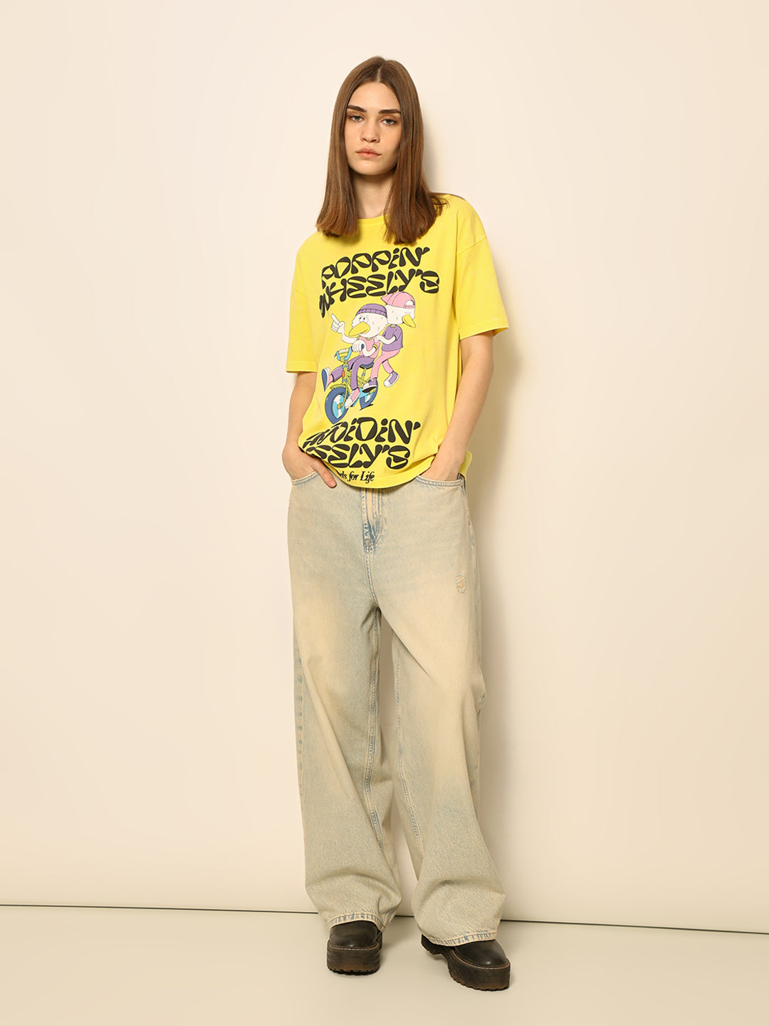 Dirty Pote Yellow Printed Cotton T-shirt