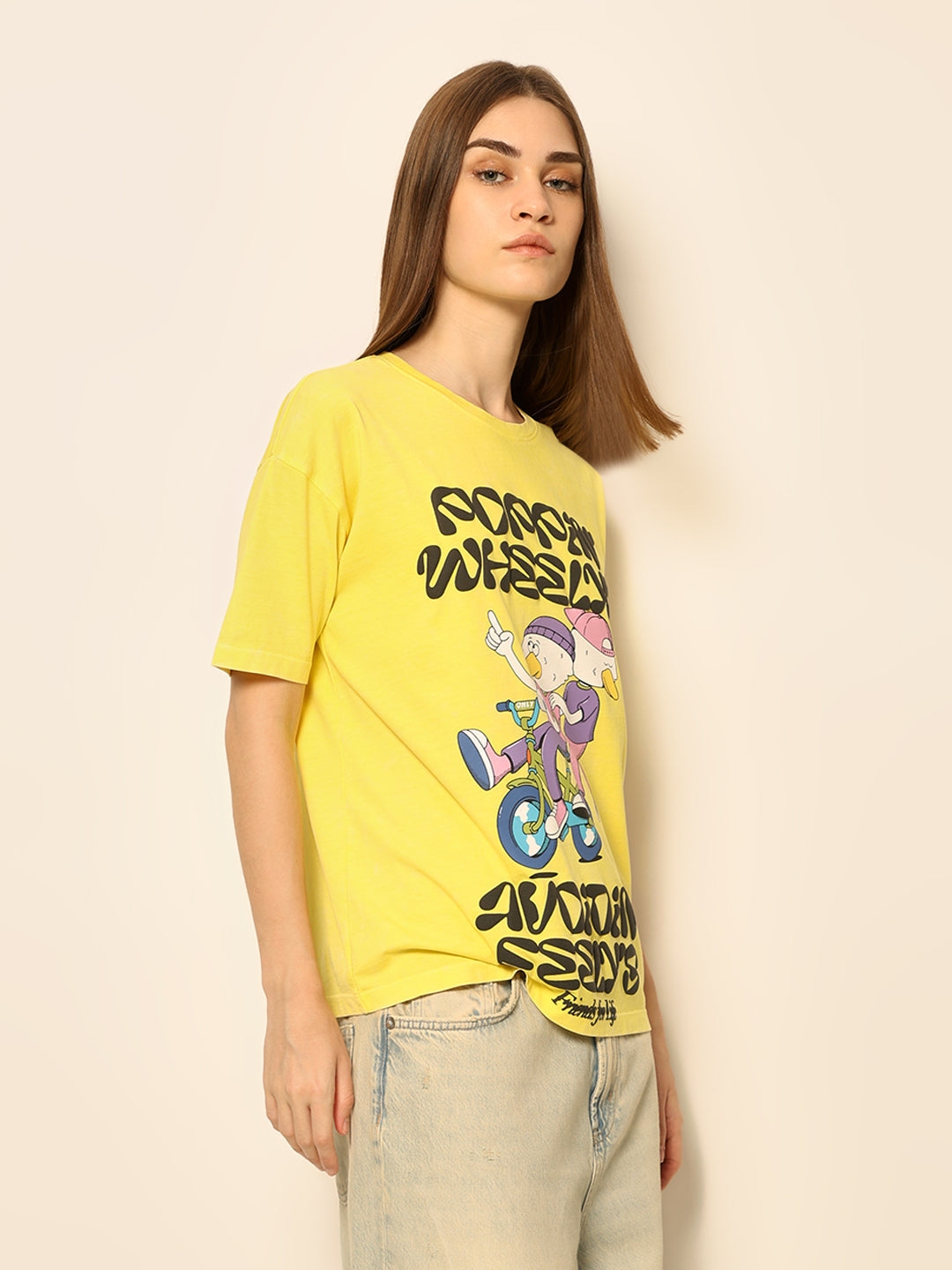 Dirty Pote Yellow Printed Cotton T-shirt