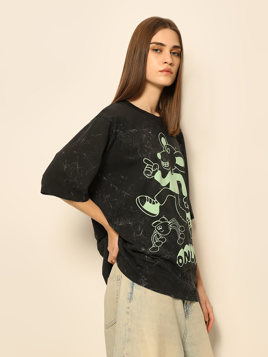 Dirty Pote Black Printed Unisex Oversized T-shirt