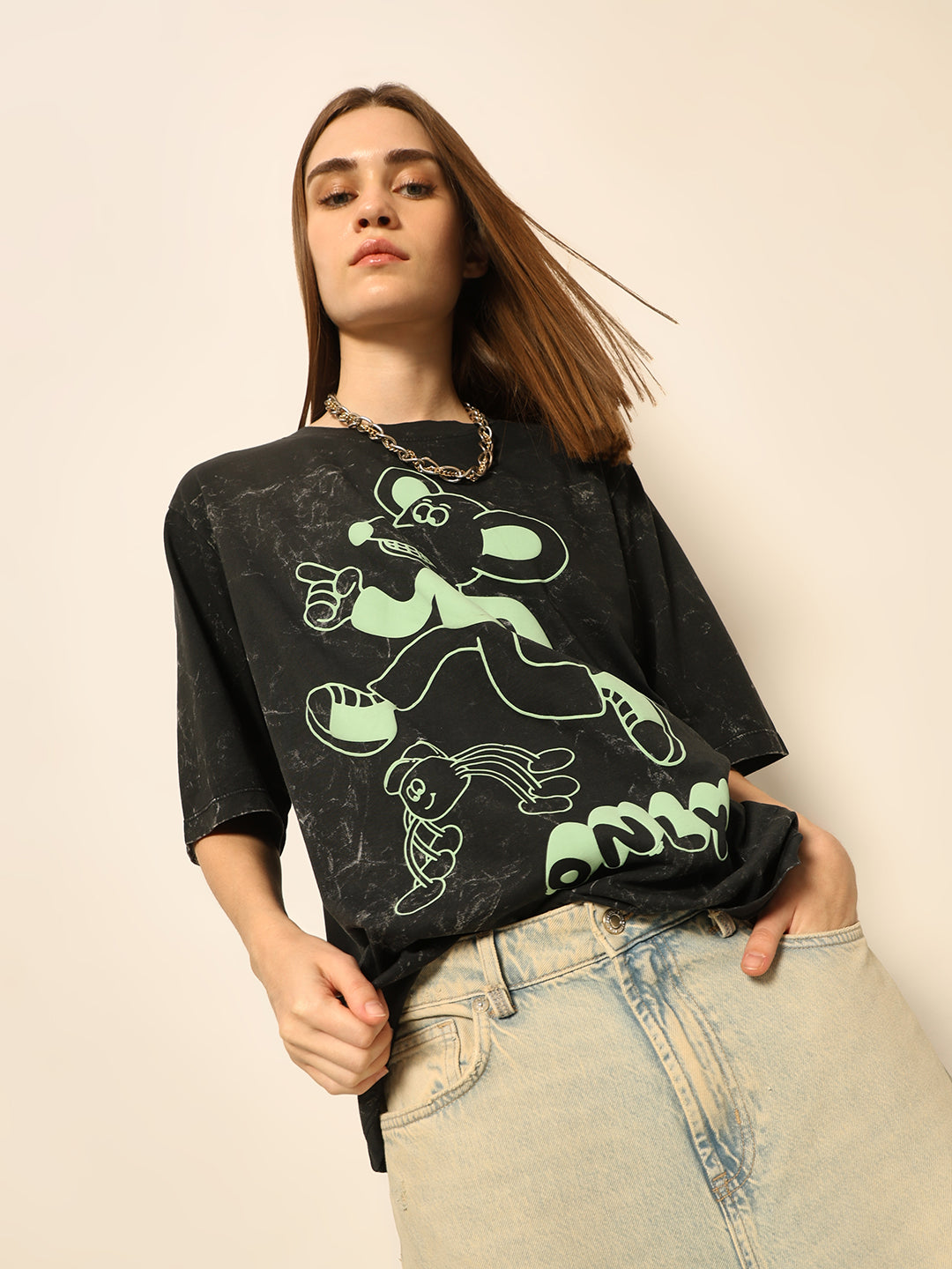 Dirty Pote Black Printed Unisex Oversized T-shirt