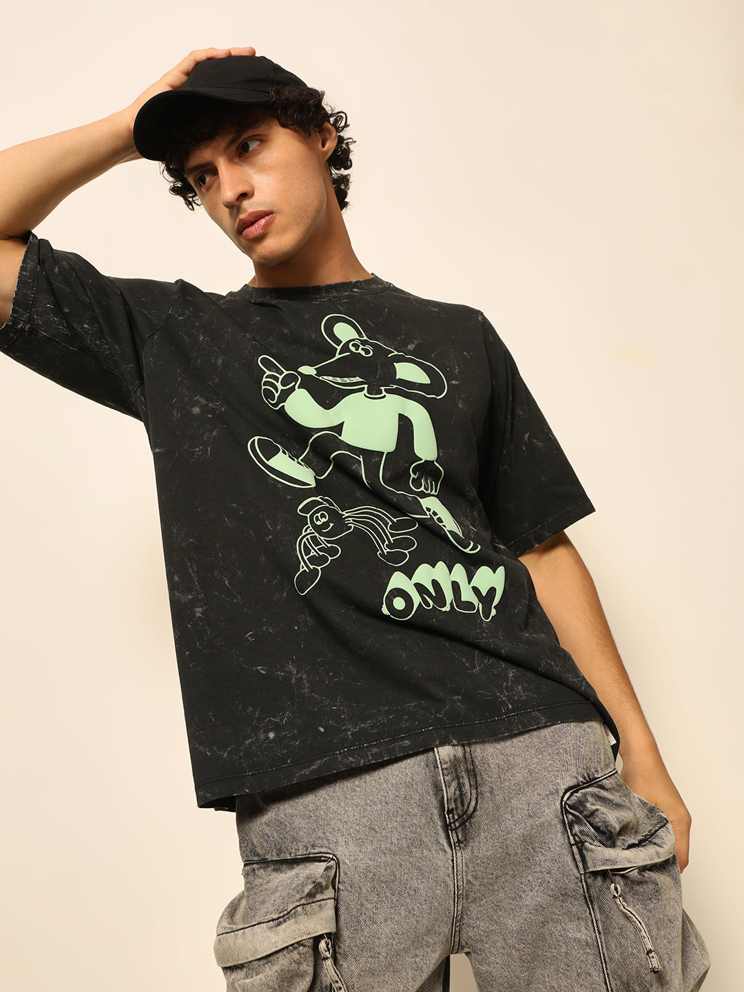 Dirty Pote Black Printed Unisex Oversized T-shirt