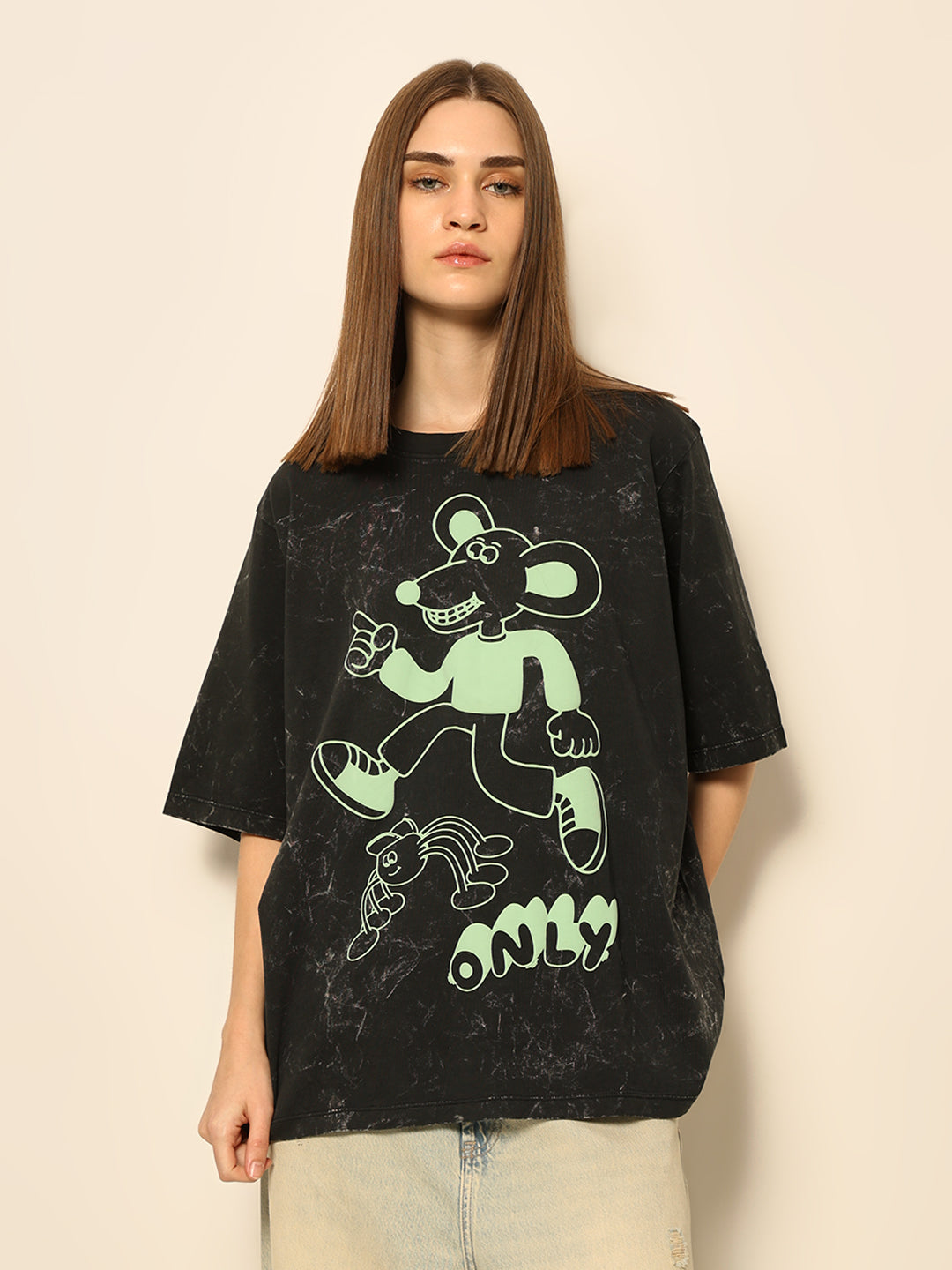 Dirty Pote Black Printed Unisex Oversized T-shirt