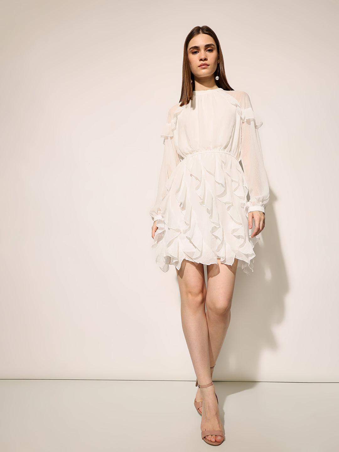 White Frill Trim Short Dress