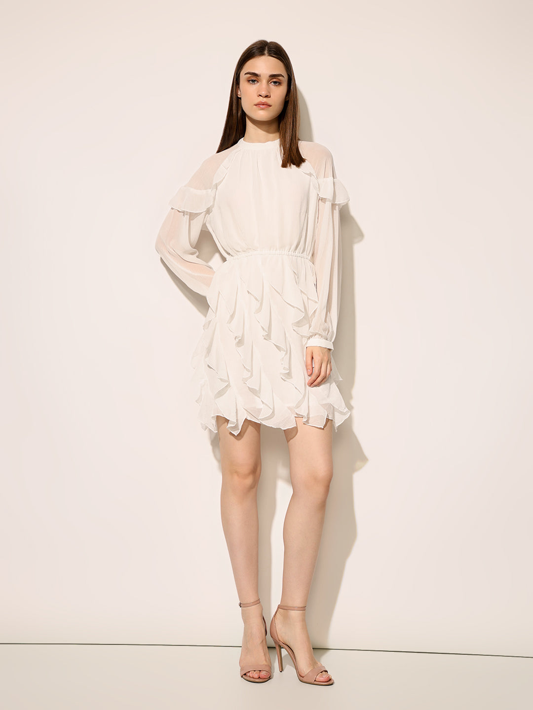 White Frill Trim Short Dress
