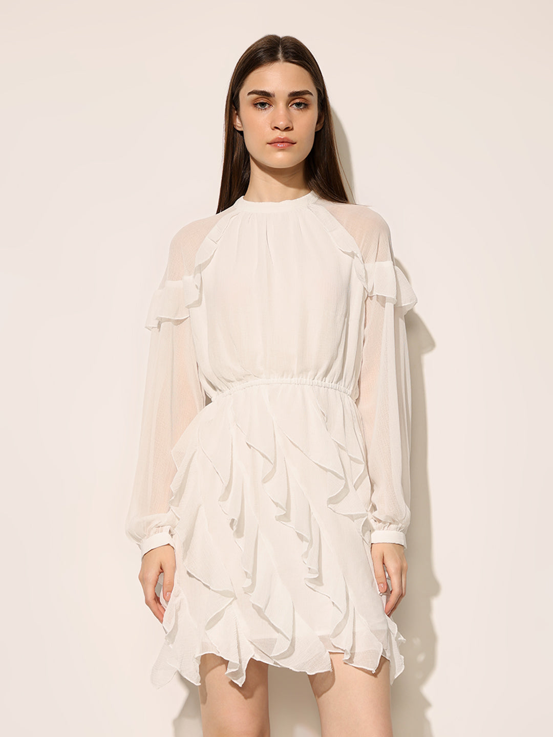 White Frill Trim Short Dress