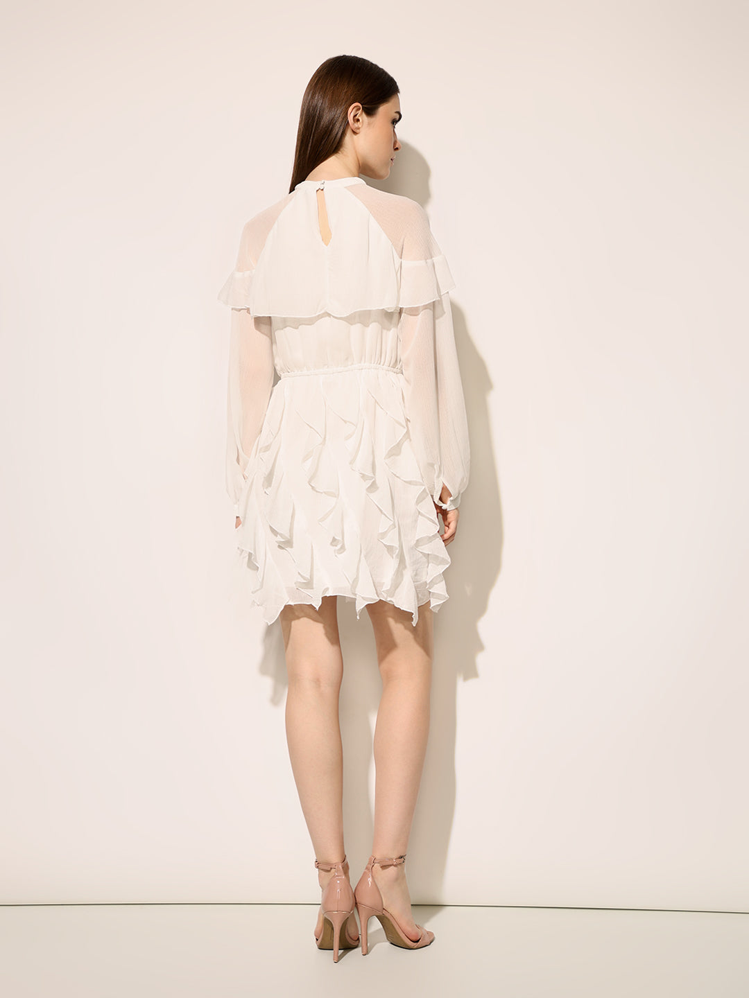 White Frill Trim Short Dress