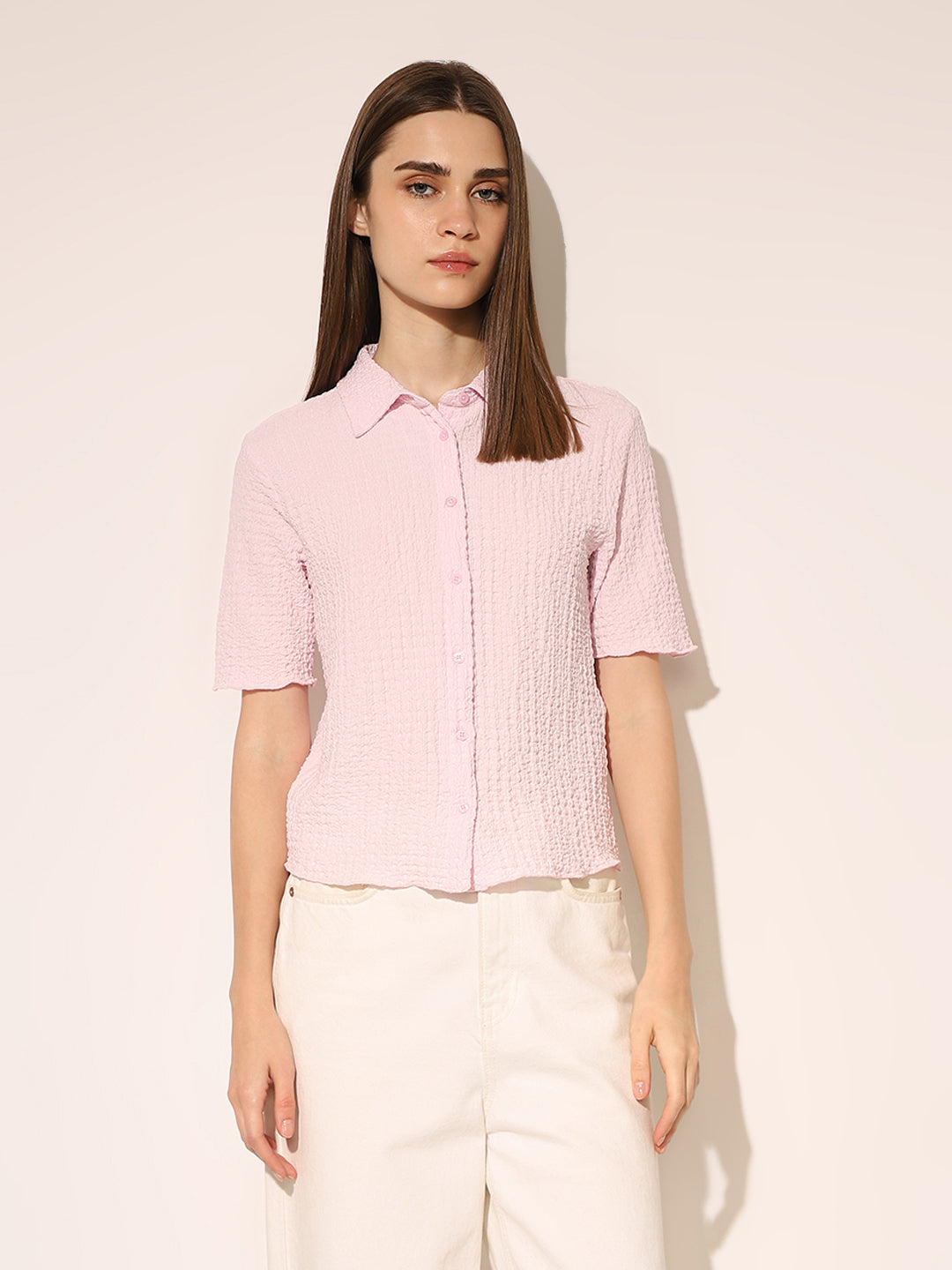 Pink Textured Weave Shirt