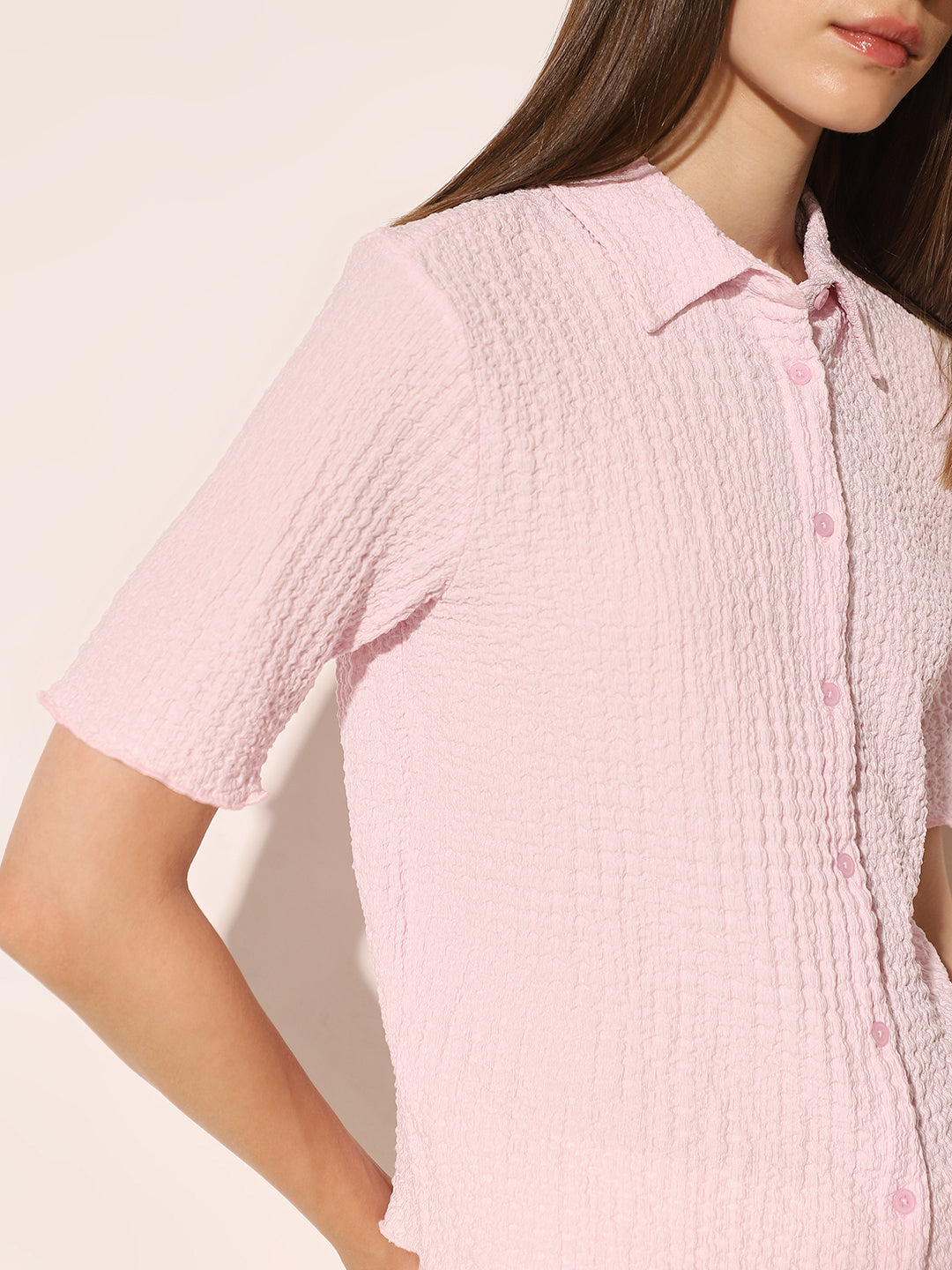 Pink Textured Weave Shirt