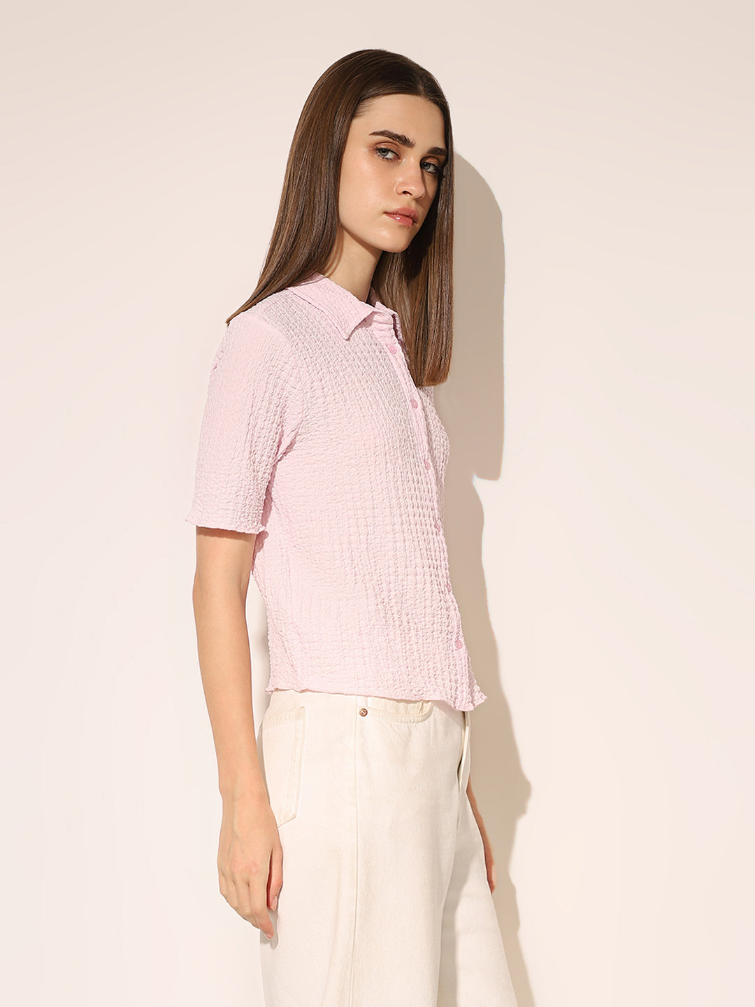 Pink Textured Weave Shirt