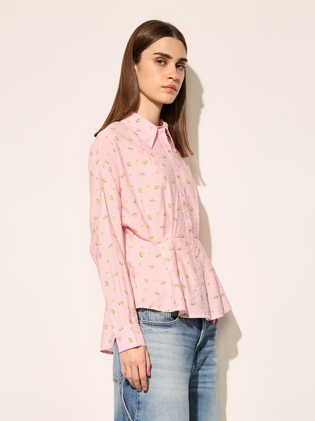 Pink Floral Fitted Shirt