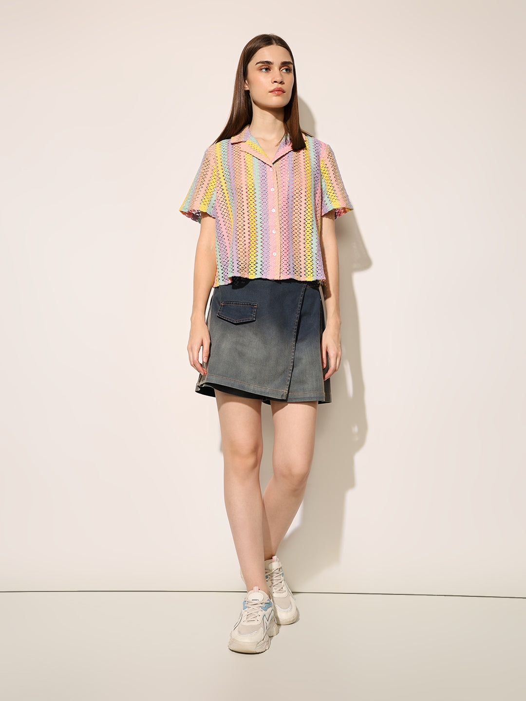 Multi-Colour Lace Crop Shirt