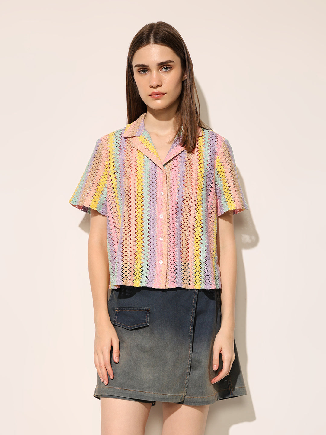 Multi-Colour Lace Crop Shirt