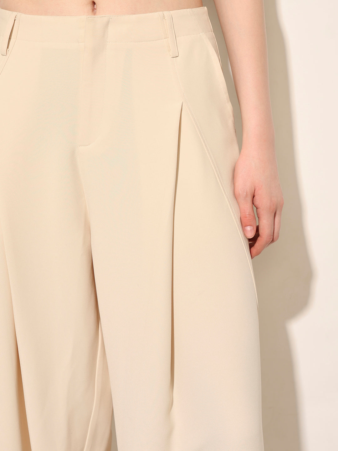 Beige High Rise Tailored Pants