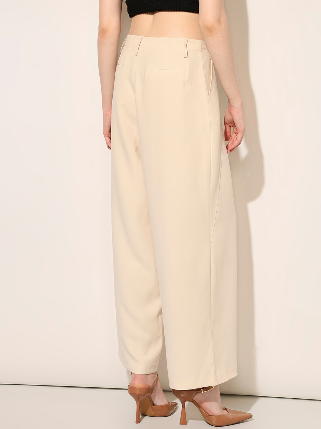 Beige High Rise Tailored Pants