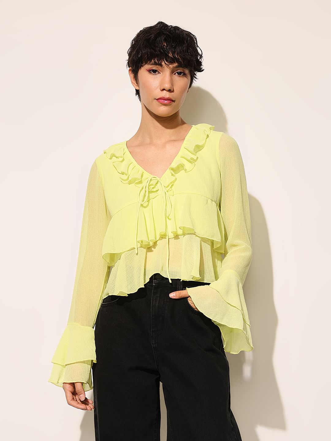 Green Flared Sleeves Top