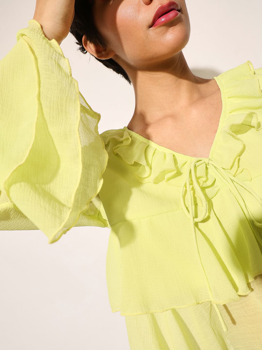 Green Flared Sleeves Top