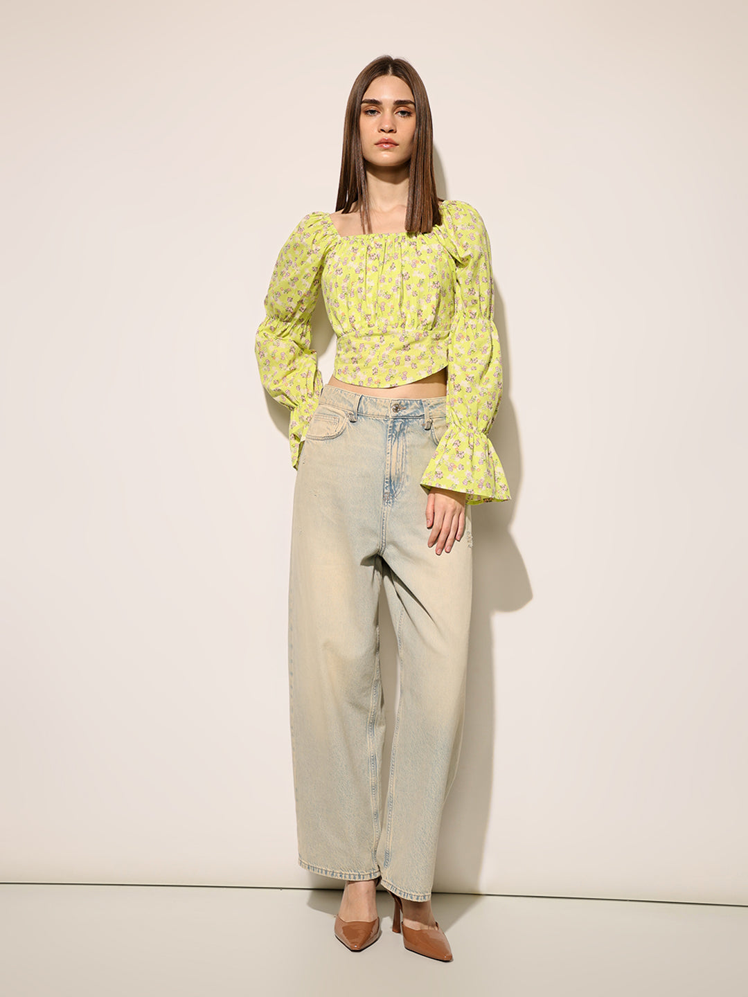 Green Floral Crop Top