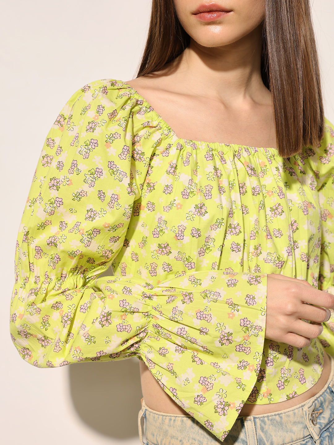 Green Floral Crop Top