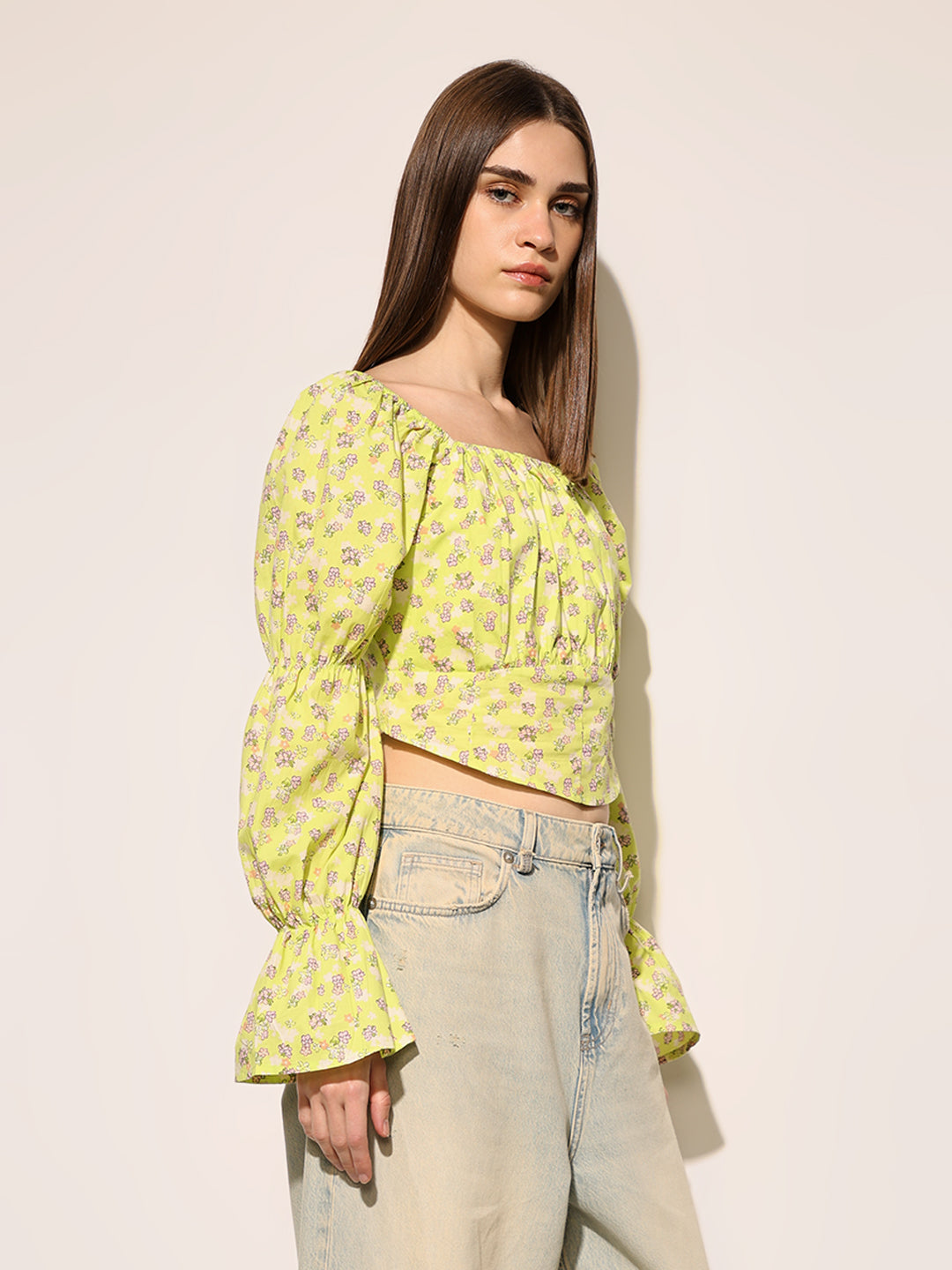 Green Floral Crop Top