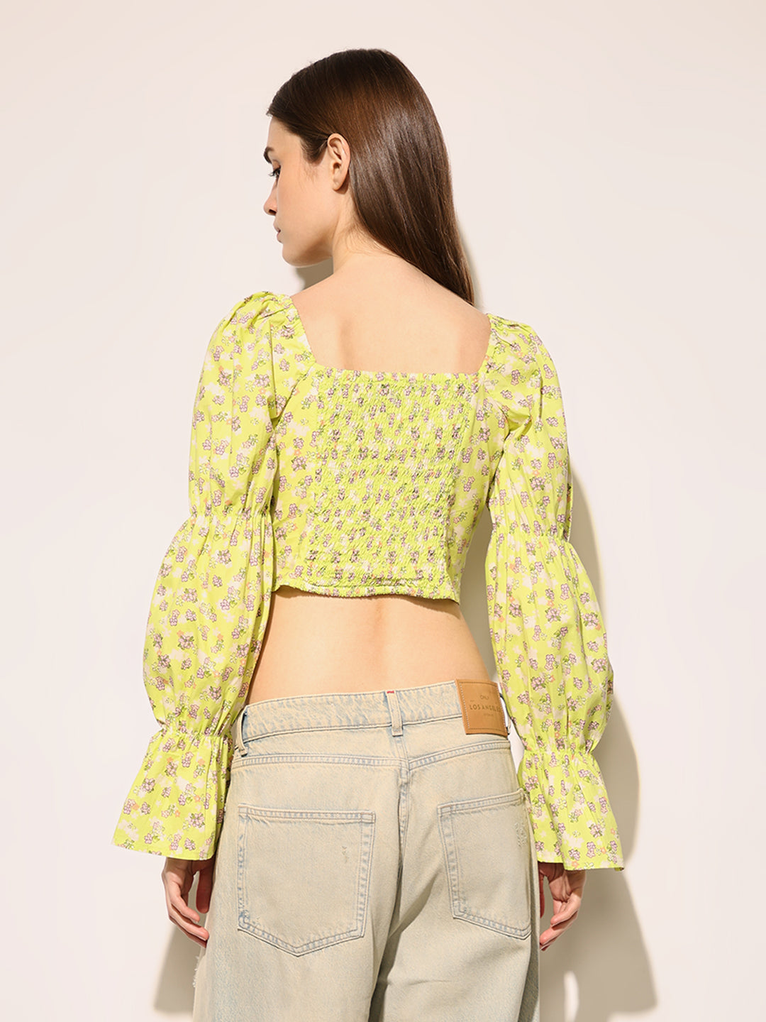 Green Floral Crop Top