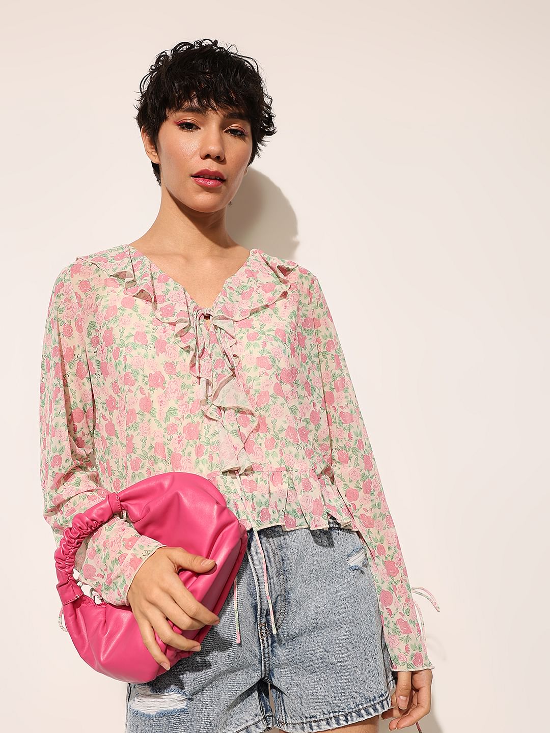 Pink Floral Mesh Top