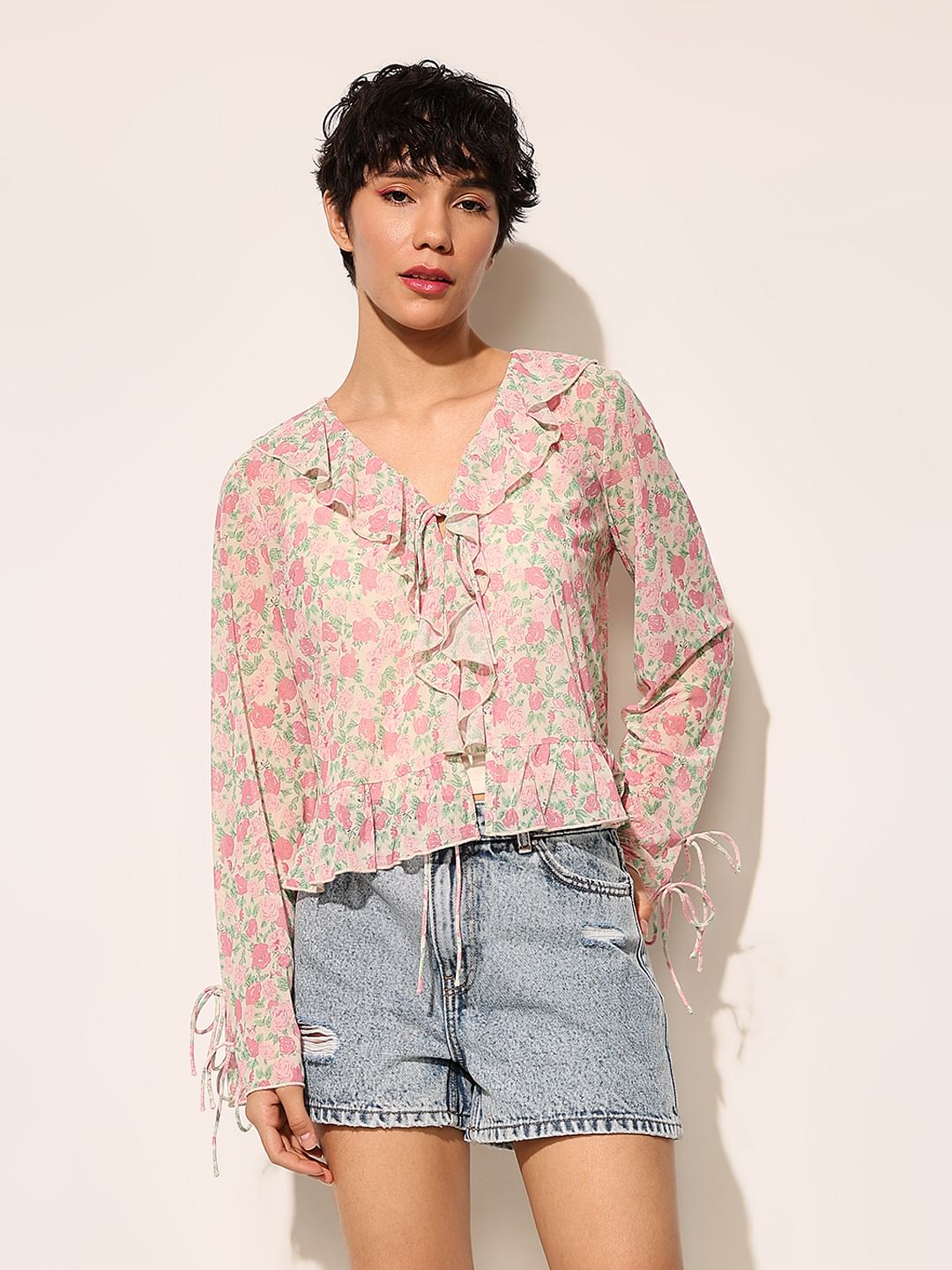 Pink Floral Mesh Top