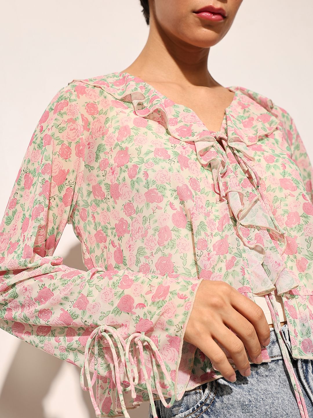 Pink Floral Mesh Top