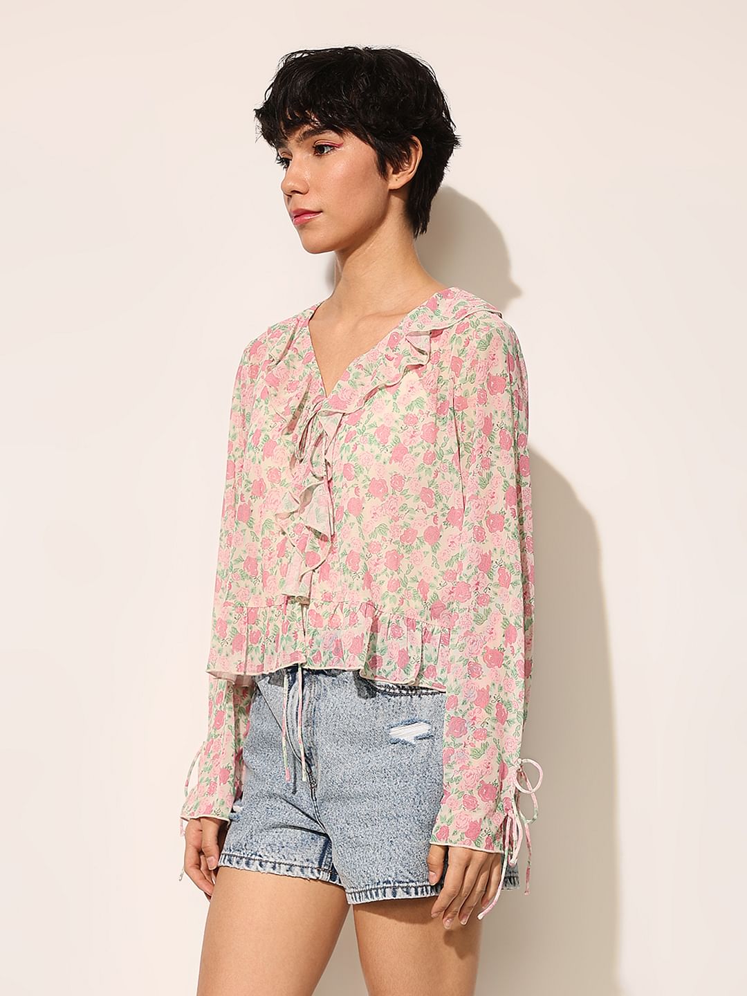 Pink Floral Mesh Top