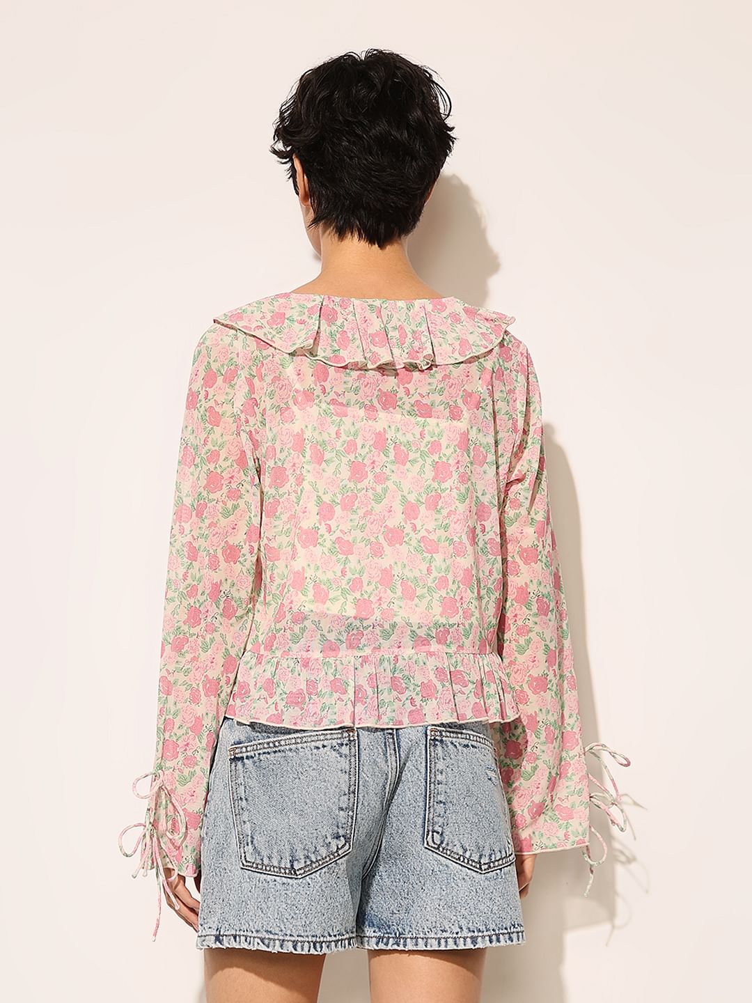 Pink Floral Mesh Top