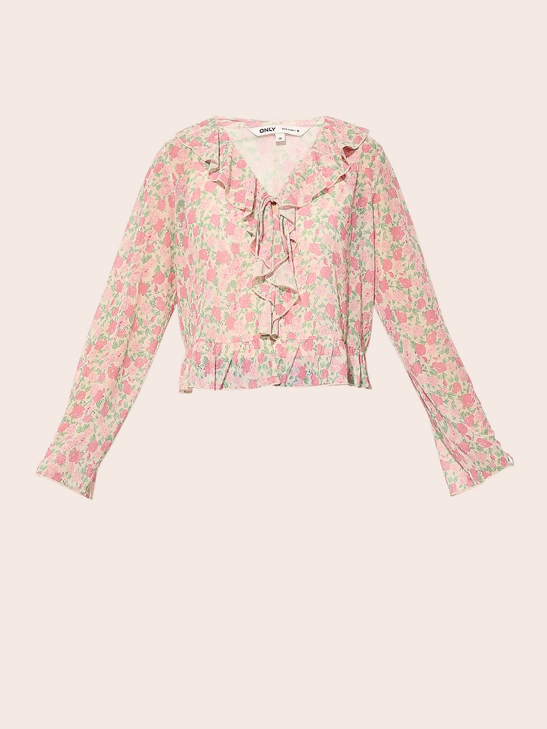 Pink Floral Mesh Top
